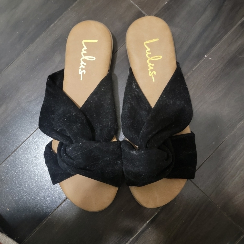 NWT Size 7 Lulus Santana Black Suede Slide Sandals - Picture 5 of 5